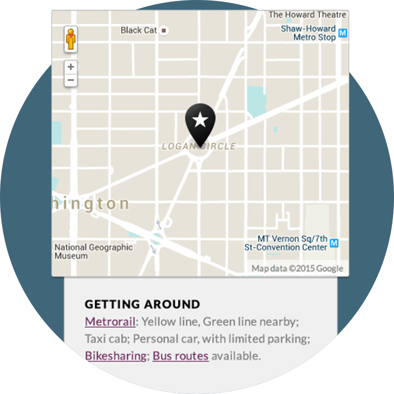 google map with pin on Logan Square, Washington