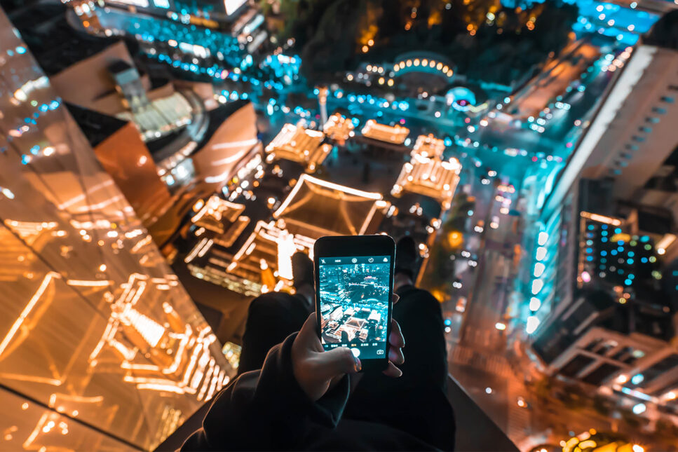 iphone looking over large city