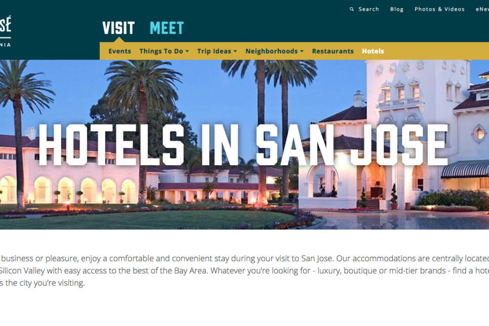 SanJose.org website - hotels page