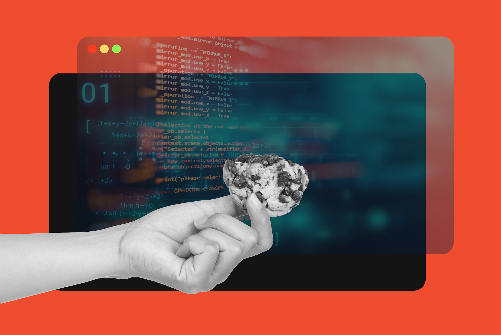 Hand holding a cookie in a computer screen
